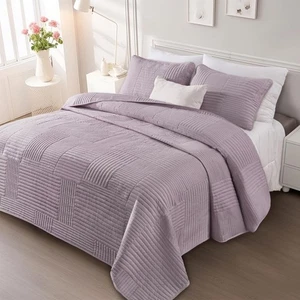 Ultra Soft Twin Quilt Bedding Set, Lightweight Microfiber Lilac Ash Quilts Be... - Picture 1 of 9