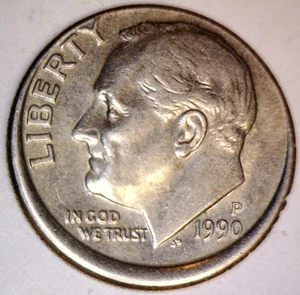 1990 ERROR LARGE Mis Aligned Die Roosevelt Dime XF Coin NR - Picture 1 of 4