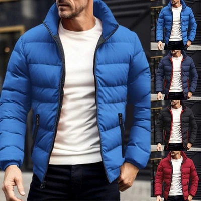 Mens Warm Quilted Puffer Coat with Stand Collar Ideal for Winter Outings - Image 1 of 4