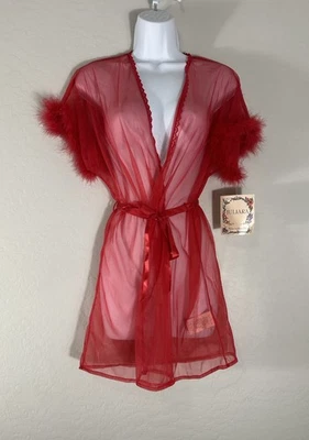 Vintage Juliara Sheer Short Glamour Robe Trimmed with Marabou Feathers M READ - Image 1 of 4