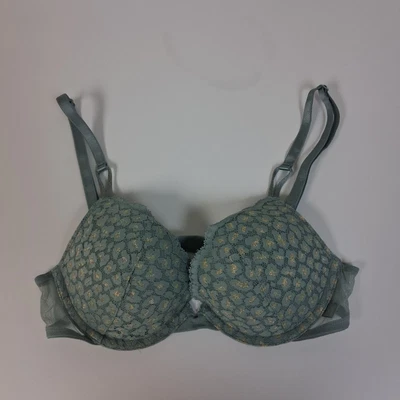 Sexy sujetador push-up Victoria’s Secret 32B espuma de mar verde azulado encaje metálico dorado leopardo Foto 1 de 4