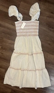 Command Sam gesmoktes cremefarbenes Stufenkleid Medium neu mit Etikett - Bild 1 von 4