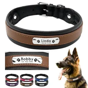 Dog Collar Genuine Leather Personalized Name - Picture 1 of 18