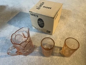 Tiara Indiana Glass Pink Child's Nursery Rhyme Tumblers & Pitcher Beverage 10372 - Picture 1 of 5