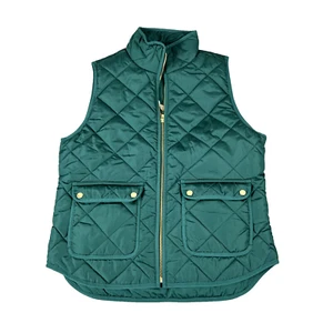 J.Crew Women’s New Quilted Excursion Vest Size M Green Gold Accents PrimaLoft - Picture 1 of 7