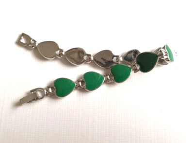 Brazalete Brazalete Chapado en Oro Blanco Cierre de Eslabones Esmalte Epoxi Verde Amor Corazón Cuentas Foto 1 de 4