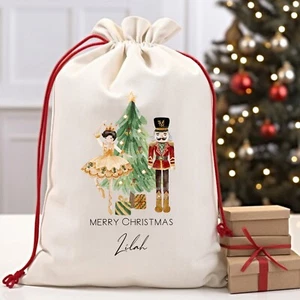 Saco de Papá Noel con cordón rojo árbol cascanueces personalizado - Imagen 1 de 4