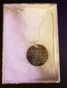 Silver Plated "STRONG WOMEN" Necklace - 20" Silver Snake Chain - Lobster Clasp - Picture 1 of 3