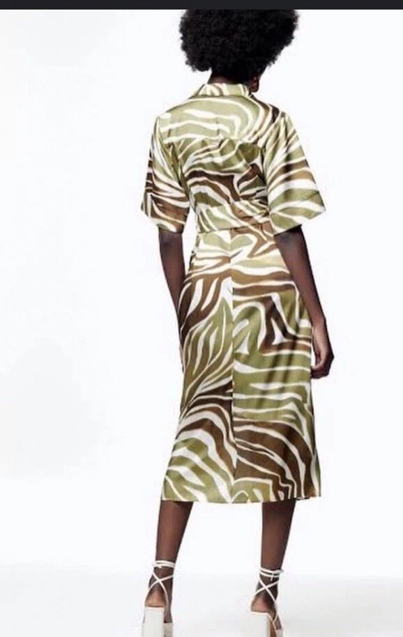 ZARA WOMAN MIDI ZW COLLECTION ANIMAL PRINT SHIRT DRESS LEOPARD 2183/060