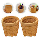  2 Pcs Woven Pencil Holder Bamboo Flower Pot Makeup Brush Storage Basket Mini