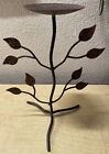 Vintage Wrought Iron Leaf Branch Pillar Candle Holder Tabletop Rustic Patina