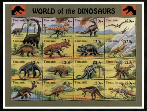 Tanzania 1994 - World of the Dinosaurs - Sheet of 16 stamps - Scott 1250 - MNH Cover
