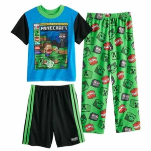 Minecraft Boy's 3-Piece Mob Creeper, Enderman, TNT Polyester Pajama Set - Picture 1 of 2