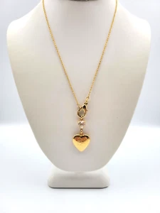 Vintage Gold Tone Heart Locket w/Rhinestone on Gold Tone Chain 17" Photo - Picture 1 of 12