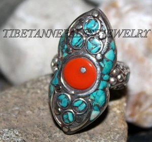 Anillo Tíbet Nepal Anillo Turquesa Anillo Tibetano Anillo Gitano Anillo Nepalí 26 - Imagen 1 de 8