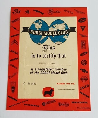 Molto Raro Originale Corgi Giocattoli 1960's Club Certificato Superbo' N Mint - Immagine 1 di 4