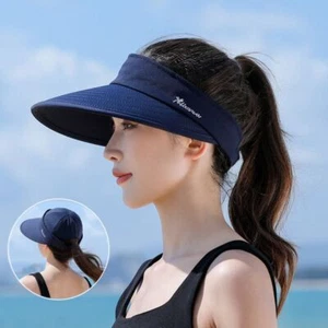 Wide Brim Empty Top Ponytail Cap Detachable Beach Cap Women Summer Sun Hat - Picture 1 of 19