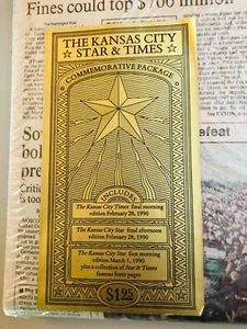 Paquete conmemorativo The Kansas City Star & Times marzo 1990 último KC Times - Imagen 1 de 3