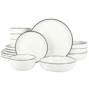 Gibson Home Oslo 16-Piece Porcelain Dinnerware Set - White w/ Black Rim - Picture 1 of 10