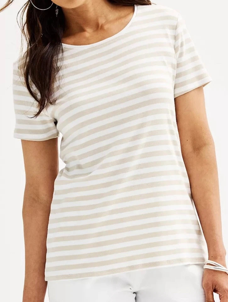 Croft & Barrow Women's Classic Tee Shirt Top Sz XL - Beige Stripe - New - Imagem 1 de 1