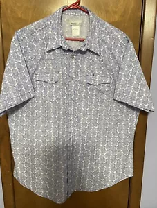 Wrangler Wrancher S/S Western Shirt White/Blue Paisley with Pearl Snaps Sz XXL - Picture 1 of 3