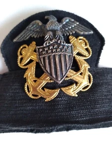 WW2 US Navy Officers Visor Cap Hat Badge + headband Sterling Screw Back MYRGOLD - Picture 1 of 5