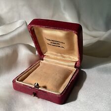 Vintage Ring Box Presentation Jewelry Case Red Cream Leather Velvet Silk 2 Inch