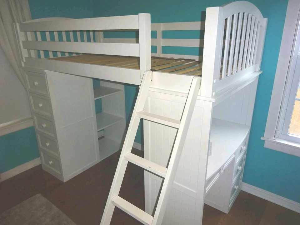 Modern Wood Bunk/Loft bed with drawers, desk and shelving & instructions - Image 1 of 4