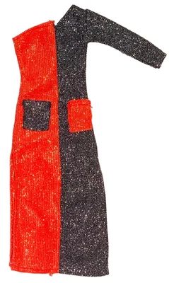 Vintage 1970's Mego Cher Red/Black Shimmery Masquerade One-Sleeve Gown - Imagem 1 de 4