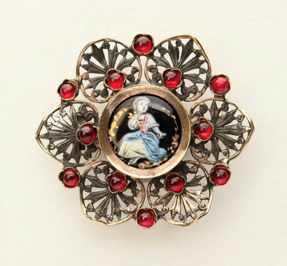 Spilla con miniatura smaltata- XIX Platino - Immagine 1 di 4