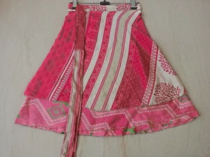 Minifalda Sari Magic Wrap vintage para mujer falda hippie de doble capa multicolor - Imagen 1 de 7