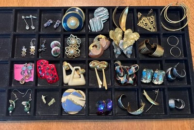 Lote 29 pares de brincos vintage retrô artísticos para orelhas perfuradas Swarovski ouro prata - Imagem 1 de 4