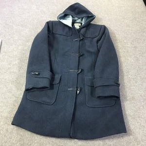 L.L.Bean Coat Womens Medium Navy Wool Blend Hooded Duffle Toggle Lined Pockets - Picture 1 of 16