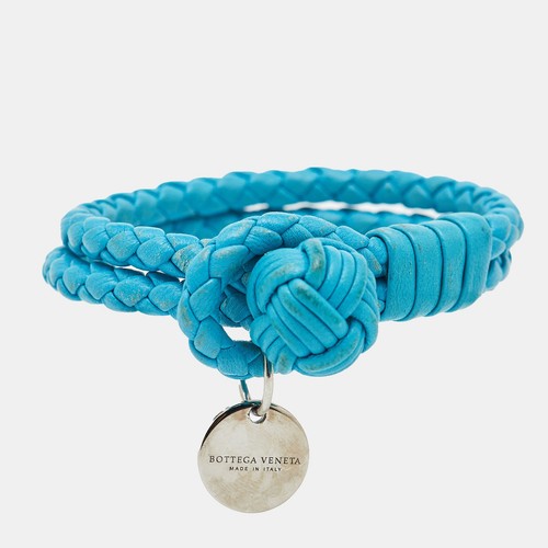 Bracciale Bottega Veneta in pelle intrecciata blu doppio nodo
