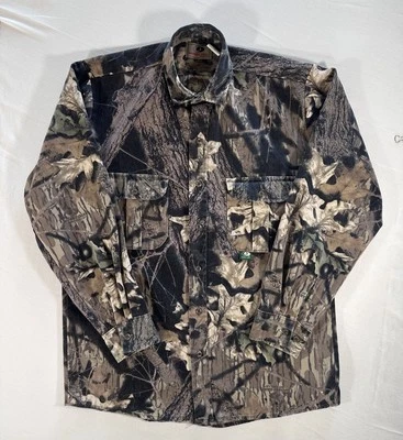 Camisa Mossy Oak Para Hombre Mediana Verde Camuflada Con Botones Hecha en EE. UU. Caza Al Aire Libre Foto 1 de 4