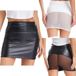 Minifalda ceñida al cuerpo con espalda abierta de cuero sintético para mujer que muestra trasero cadera ropa de club nocturno - Imagen 1 de 37