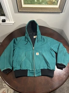 Giacca vintage Carhartt uomo taglia grande con cappuccio tela d'anatra Aqua Union USA JQ1032 - Foto 1 di 20