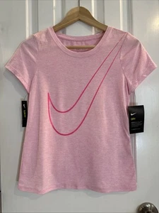 NEW Girls Nike Dri-FIT Swoosh Short Sleeve Training Tee Size L Pink - Picture 1 of 11