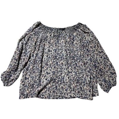 Blusa informal Club Monaco para mujer S azul y granate floral transparente fluida  Foto 1 de 4