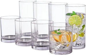 US Acrylic Classic Clear Plastic Reusable Drinking Glasses (Set of 8) 12Oz Rocks - Picture 1 of 12