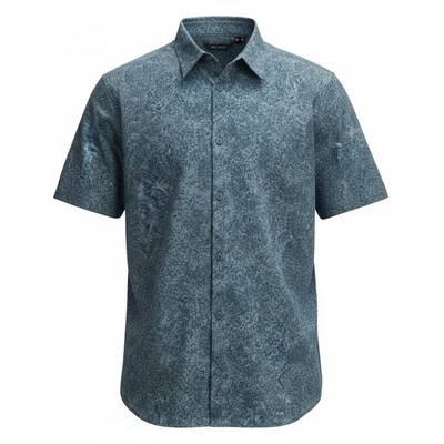 全新 Lululemon Airing Easy 纽扣衬衫 男式 XL 蓝色碎片花卉修身 — 第 1/4 张图片