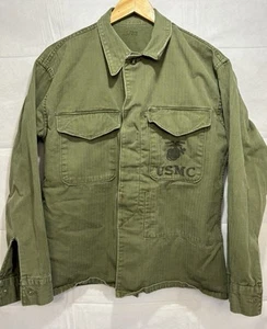 Vintage Blouse Top Shirt Jacket US Military P58 P56 USMC Sateen HBT 1950s Olive - Picture 1 of 21