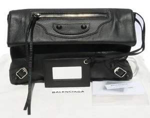 BALENCIAGA Paris Clutch schwarz Chevre Leder silber HW Klappe Umschlag 2014 EG - Bild 1 von 12