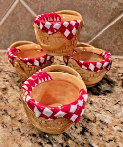 Set of 4 Dept 56 Wicker Picnic Basket Tea Cups Red Riding Hood Replacement Mugs - Picture 1 of 6
