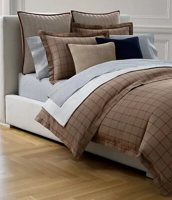 Edredón reversible a cuadros Ralph Lauren Ledger solo algodón King $500 canela Foto 1 de 4