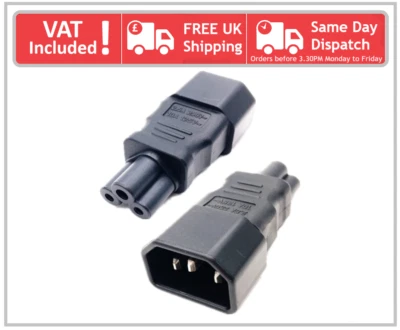 IEC C14 Kettle Socket to C5 Plug Clover Leaf Cable Convertor Adapter PAT testing - Image 1 of 4