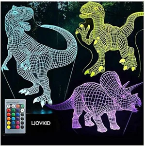 3D Dinosaur Night Light - 3D Illusion Lamp Three Pattern and 7 Color Change Deco - Picture 1 of 16