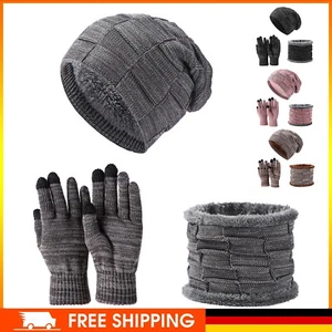 Damen/Herren Wintermütze Strickmütze Warm Beanie Handschuhe Set Mütze mit Schal - Bild 1 von 12
