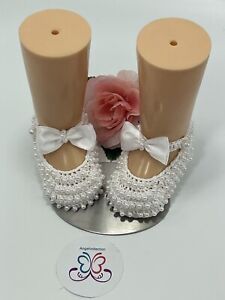 Baby girl crochet pearl shoes and headband set , ivory 