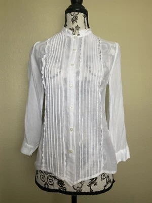 Camisa Erin Fetherston Mujer Blanca Mangas Largas Xs 100% Algodón Rayas Botones Foto 1 de 4